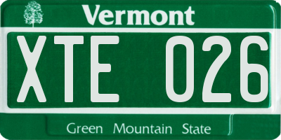 VT license plate XTE026
