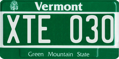 VT license plate XTE030