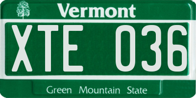 VT license plate XTE036