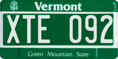 VT license plate XTE092