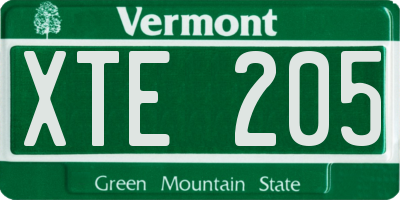 VT license plate XTE205