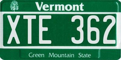 VT license plate XTE362