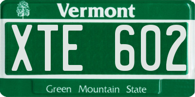 VT license plate XTE602
