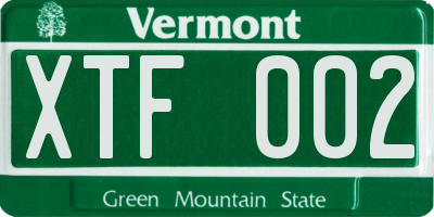 VT license plate XTF002