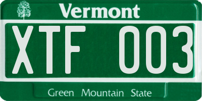 VT license plate XTF003
