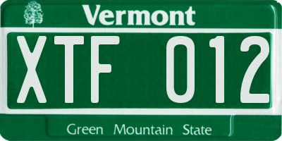 VT license plate XTF012