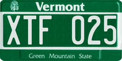 VT license plate XTF025