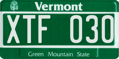 VT license plate XTF030