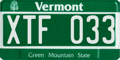 VT license plate XTF033
