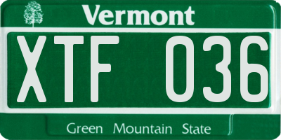 VT license plate XTF036