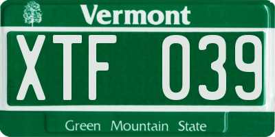 VT license plate XTF039