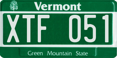 VT license plate XTF051