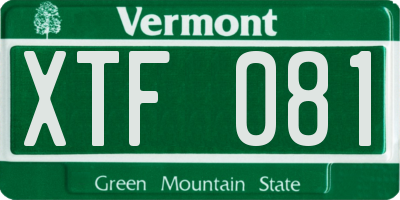 VT license plate XTF081