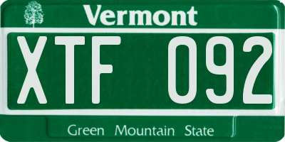 VT license plate XTF092