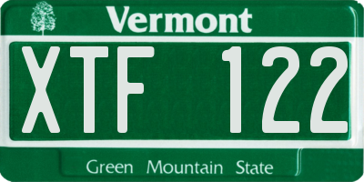 VT license plate XTF122
