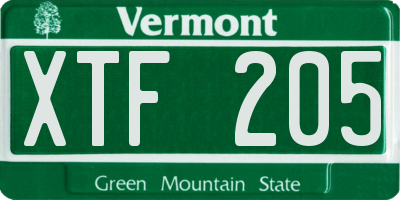 VT license plate XTF205