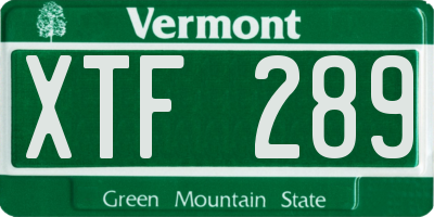 VT license plate XTF289
