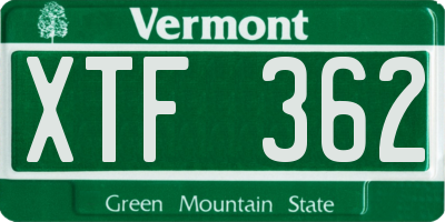 VT license plate XTF362