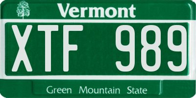 VT license plate XTF989