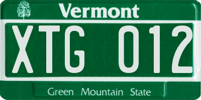 VT license plate XTG012