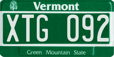 VT license plate XTG092