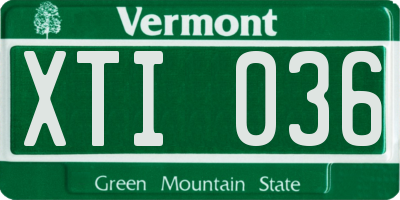 VT license plate XTI036