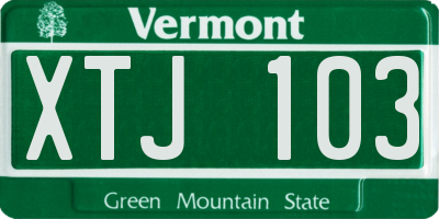 VT license plate XTJ103