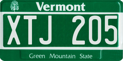 VT license plate XTJ205