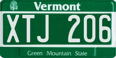 VT license plate XTJ206