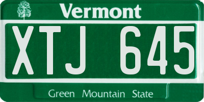 VT license plate XTJ645