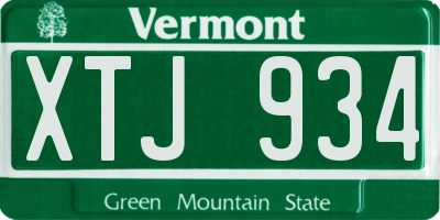 VT license plate XTJ934