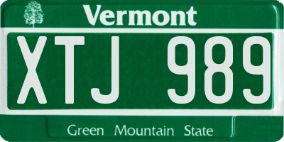 VT license plate XTJ989