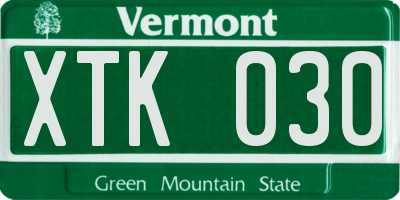 VT license plate XTK030