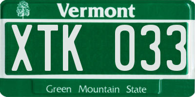 VT license plate XTK033