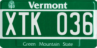 VT license plate XTK036