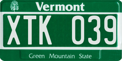 VT license plate XTK039