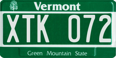 VT license plate XTK072