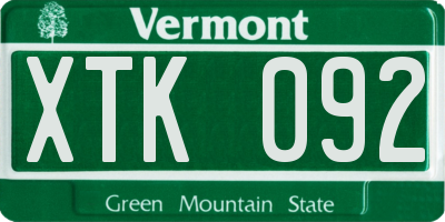 VT license plate XTK092