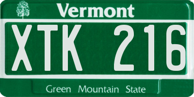 VT license plate XTK216