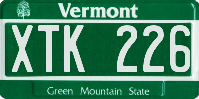 VT license plate XTK226