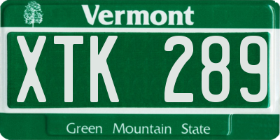 VT license plate XTK289