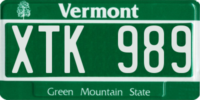 VT license plate XTK989