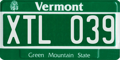 VT license plate XTL039