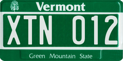 VT license plate XTN012