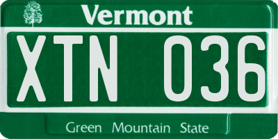 VT license plate XTN036