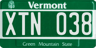 VT license plate XTN038