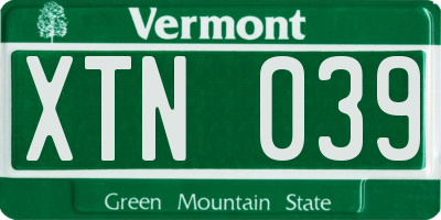 VT license plate XTN039
