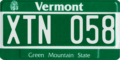 VT license plate XTN058