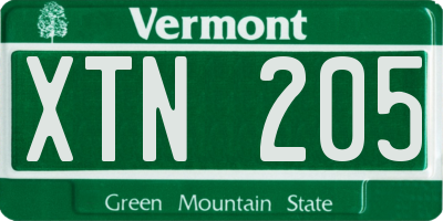 VT license plate XTN205