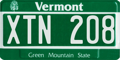 VT license plate XTN208